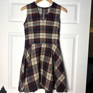 Vintage Y2K Plaid School Girl Wool Dark Academia Uniform Fit Flare Mini Dress M